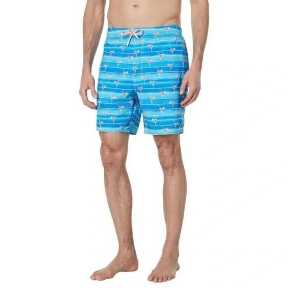 johnnie-O Half Elastic 7" Surf Short Swim Trunks Happy Hour Marlin Blue Sz M NEW